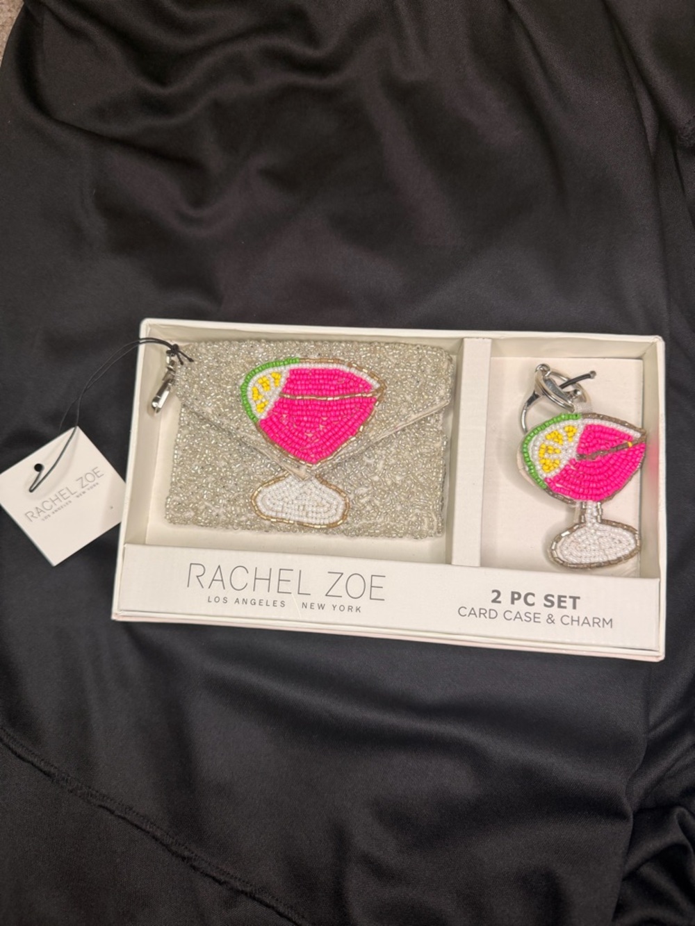 NWT Rachel Zoe Elegant Beaded Martini Card Case & Charm Set - Picture 7 of 7